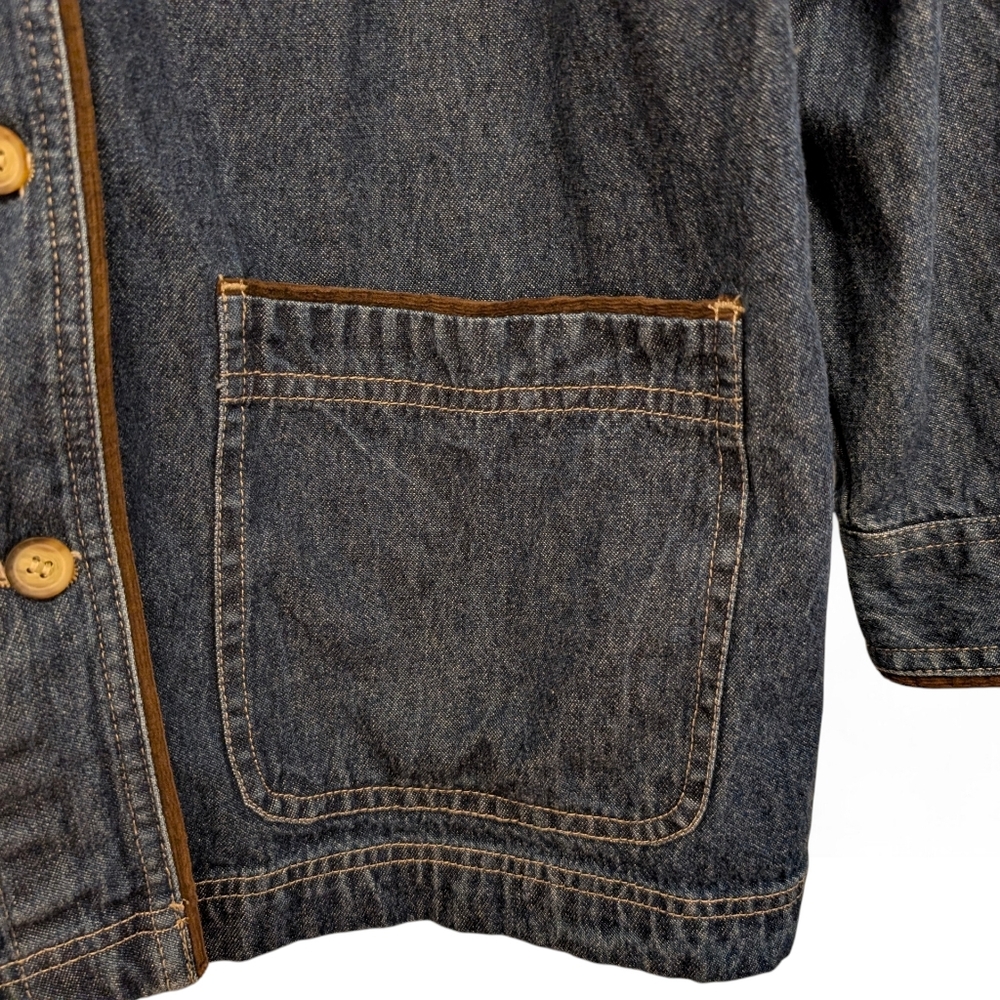 VINTAGE Denim Chore Coat Barn Jacket Corduroy Collar Blue Jean XL - Picture 3 of 6